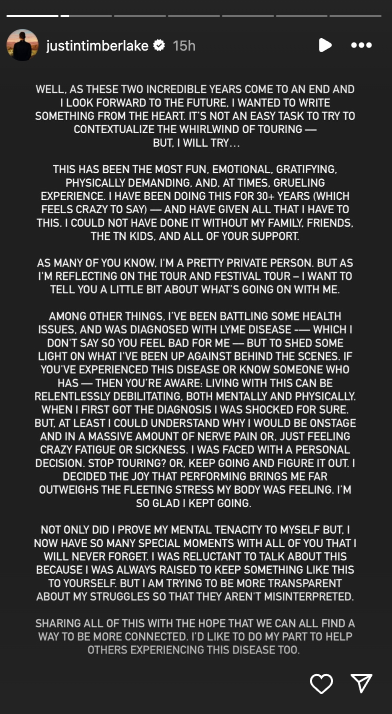 Justin Timberlake Shares Lyme Disease Diagnosis: A Message of Strength, Resilience, and Gratitude